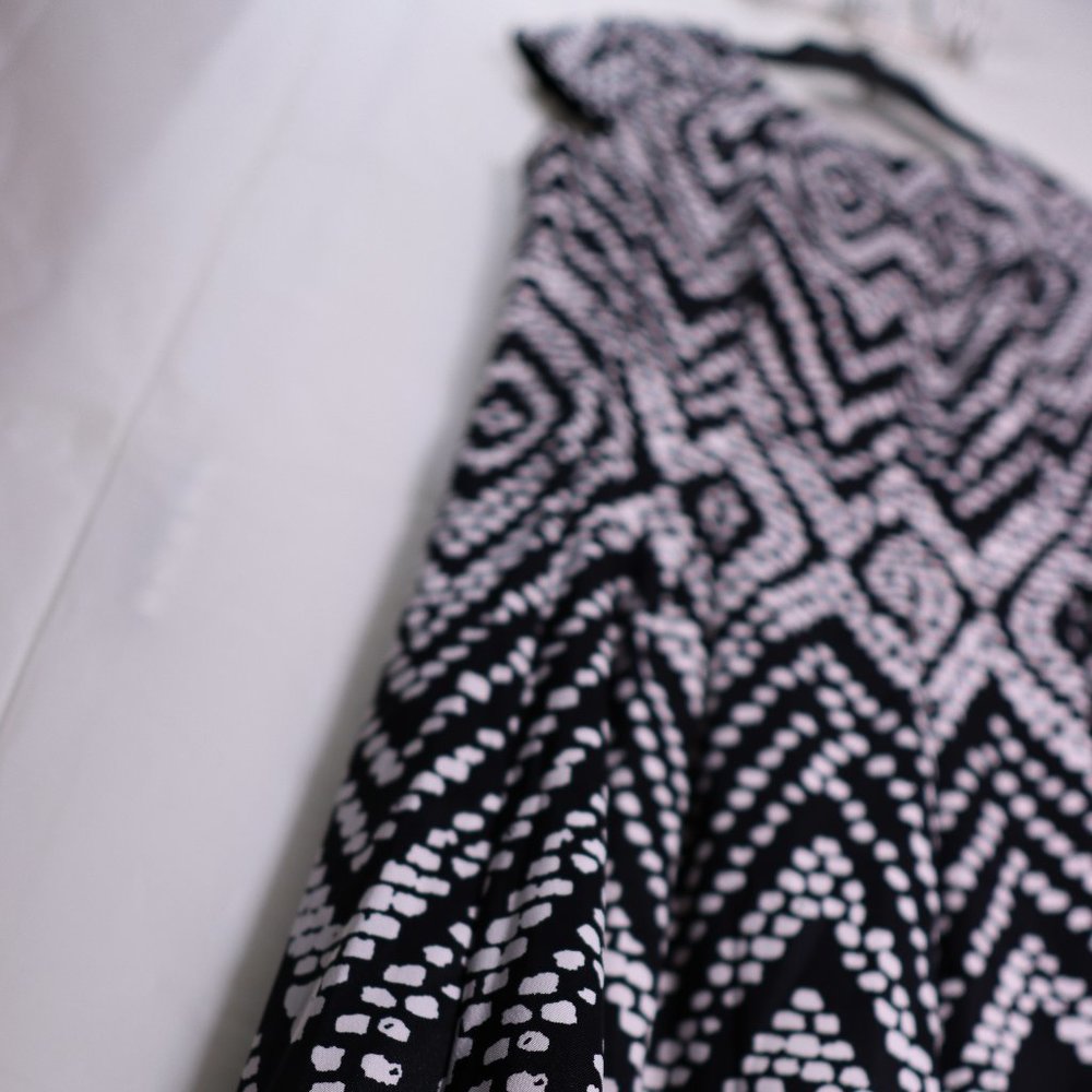 Black and White Patterned AB Studio Fit and Flare Dress